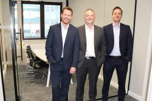 Partners of Tyr Law in the new office at 36 Park Row (Alistair, Dean and Matt)